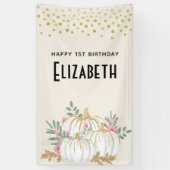 Witte en goudpompoenen Waterverf Birthday Spandoek (Verticaal)