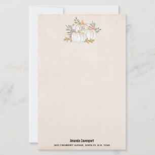 Witte en goudpompoenen Waterverf Briefpapier