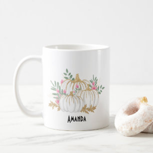 Witte en goudpompoenen Waterverf Koffiemok