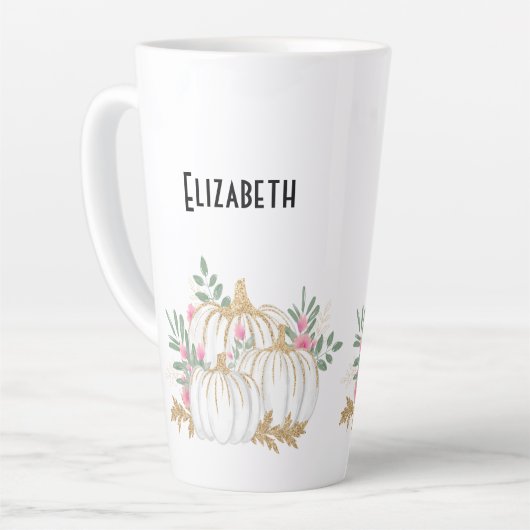 Witte en goudpompoenen Waterverf Latte Mok (Linkerhoek)