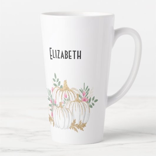 Witte en goudpompoenen Waterverf Latte Mok (Rechts)