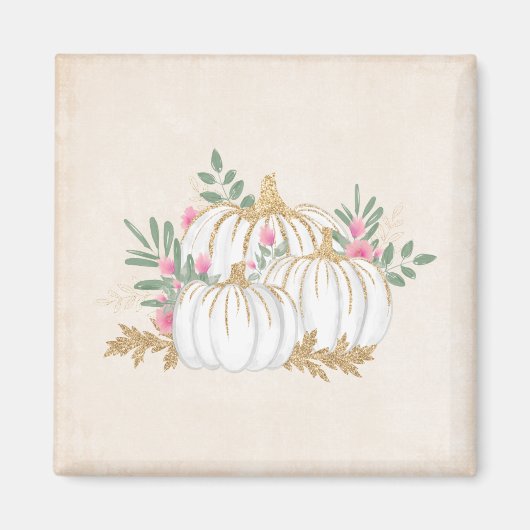 Witte en goudpompoenen Waterverf Magneet (Voorkant)