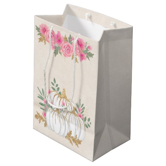 Witte en goudpompoenen Waterverf Medium Cadeauzakje (Achterkant Gekanteld)