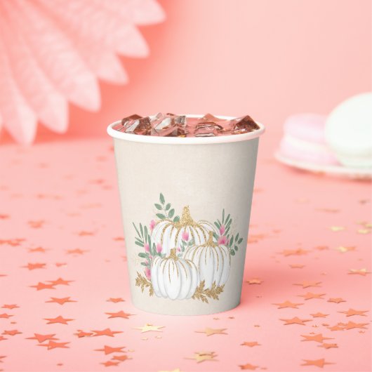 Witte en goudpompoenen Waterverf Papieren Bekers (Insitu)