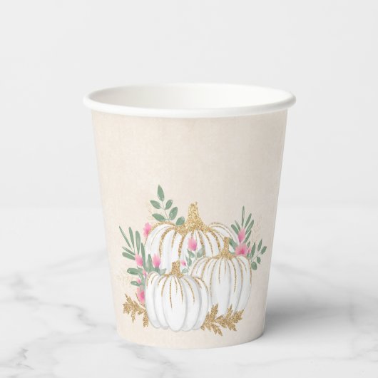 Witte en goudpompoenen Waterverf Papieren Bekers (Achterkant)