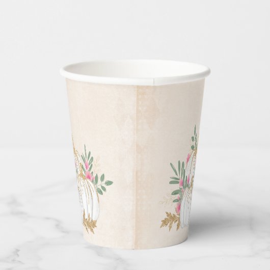 Witte en goudpompoenen Waterverf Papieren Bekers (Rechts)