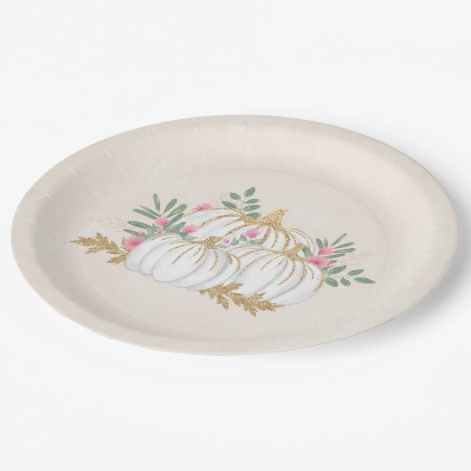 Witte en goudpompoenen Waterverf Papieren Bordje (Gekanteld)