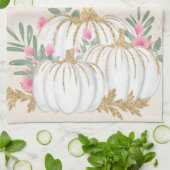 Witte en goudpompoenen Waterverf Theedoek (Gevouwen)