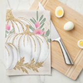 Witte en goudpompoenen Waterverf Theedoek (Quarter Fold)