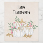 Witte en goudpompoenen Waterverf Wijn Etiket (Enkel label)