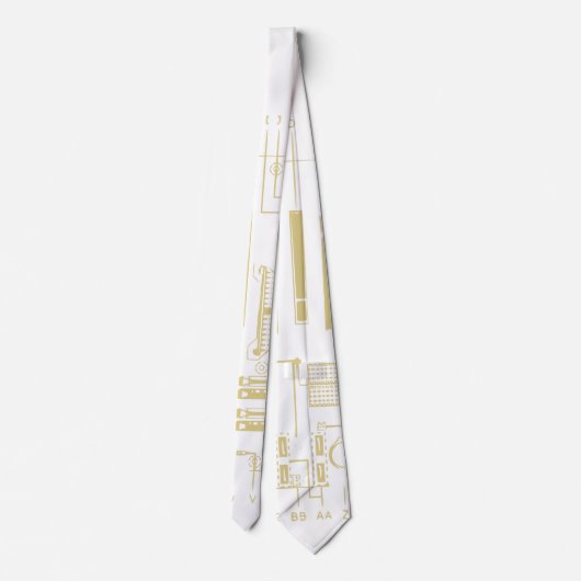 witte en goudtechnische moederbord | Circuit Board Stropdas (Achterkant)