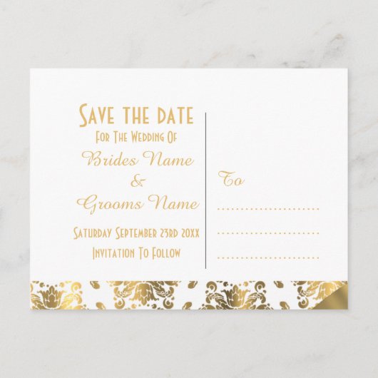 Witte en goudvogel bewaren de datum aankondigingskaart (Achterkant)