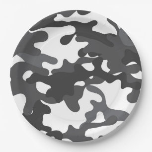 Witte en Grijze Camouflage Papieren Borden Papieren Bordje