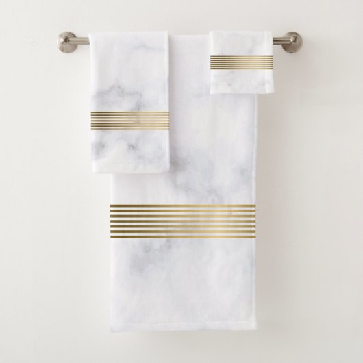 Witte en grijze faux-goudstrepen bad handdoek (Insitu)