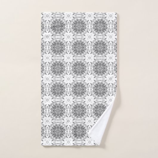 Witte en grijze folklore ornament damask bad handdoek (Handdoek)
