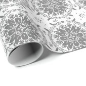 Witte en grijze folklore ornament damask cadeaupapier (Rol Hoek)