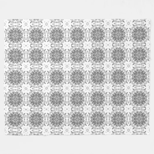 Witte en grijze folklore ornament damask fleece deken (Voorkant (Horizontaal))