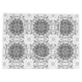 Witte en grijze folklore ornament damask groot cadeauzakje (Achterkant)
