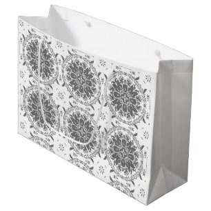 Witte en grijze folklore ornament damask groot cadeauzakje