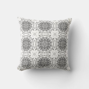 Witte en grijze folklore ornament damask kussen