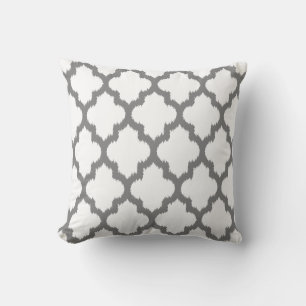 Witte en grijze Ikat Quatrefoil omkeerbaar patroon Kussen