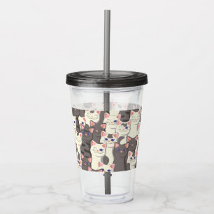 Witte en grijze kattenpatroon acryl drinkbeker
