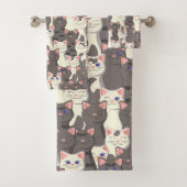 Witte en grijze kattenpatroon bad handdoek (Insitu)