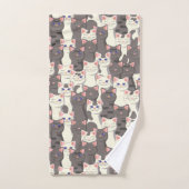 Witte en grijze kattenpatroon bad handdoek (Handdoek)