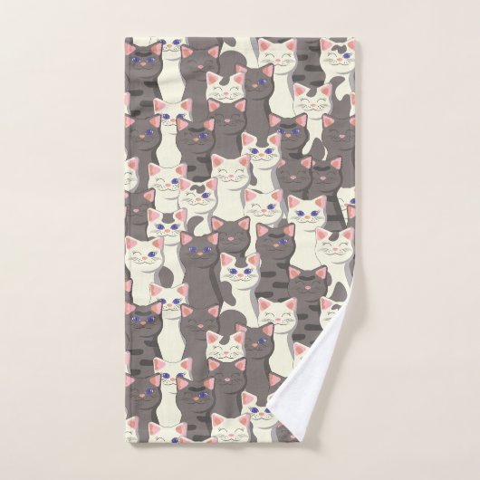 Witte en grijze kattenpatroon bad handdoek (Handdoek)