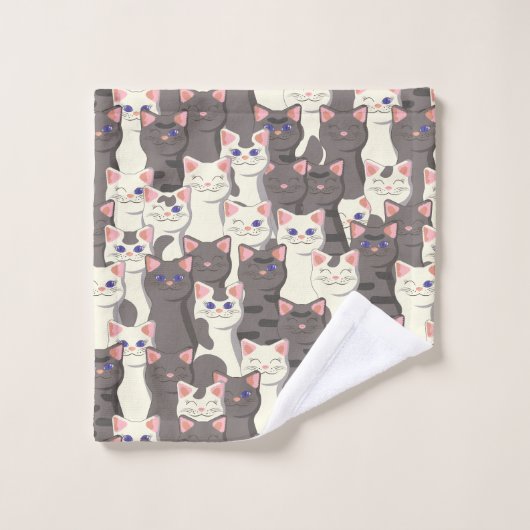 Witte en grijze kattenpatroon bad handdoek (Wasdoekje)