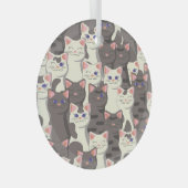 Witte en grijze kattenpatroon glas ornament (Voorkant Rechts)