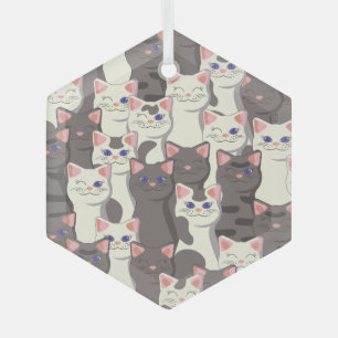 Witte en grijze kattenpatroon glas ornament