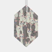 Witte en grijze kattenpatroon glas ornament (Voorkant Rechts)