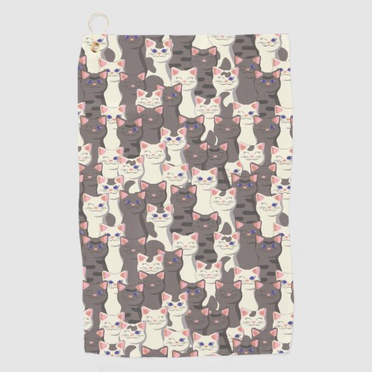 Witte en grijze kattenpatroon golfhanddoek (Voorkant)