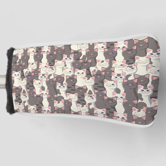 Witte en grijze kattenpatroon golfheadcover (Voorkant)