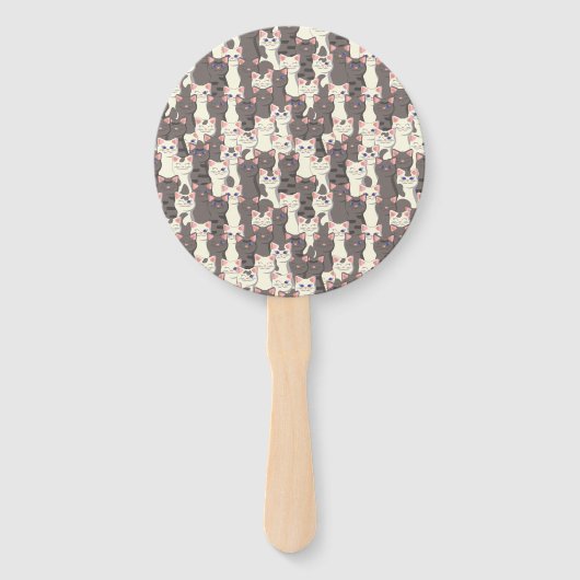 Witte en grijze kattenpatroon handwaaier (Achterkant)