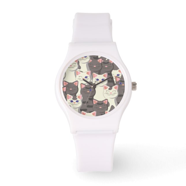 Witte en grijze kattenpatroon horloge (Voorkant)