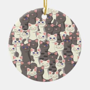 Witte en grijze kattenpatroon keramisch ornament