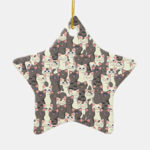 Witte en grijze kattenpatroon keramisch ornament