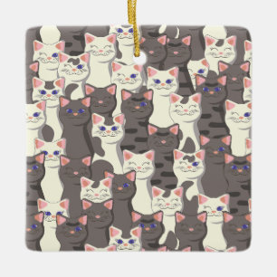 Witte en grijze kattenpatroon keramisch ornament