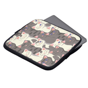 Witte en grijze kattenpatroon laptop sleeve
