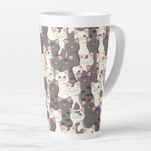 Witte en grijze kattenpatroon latte mok (Rechterhoek)