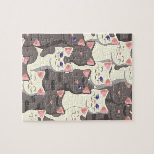 Witte en grijze kattenpatroon legpuzzel (Horizontaal)
