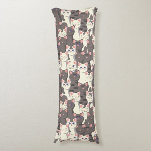 Witte en grijze kattenpatroon lichaamskussen (Voorkant Verticaal)