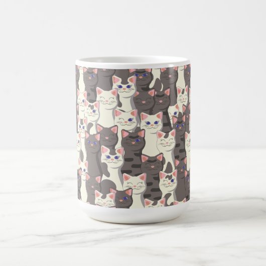 Witte en grijze kattenpatroon magische mok (Midden)