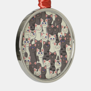 Witte en grijze kattenpatroon metalen ornament