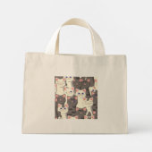 Witte en grijze kattenpatroon mini tote bag (Achterkant)
