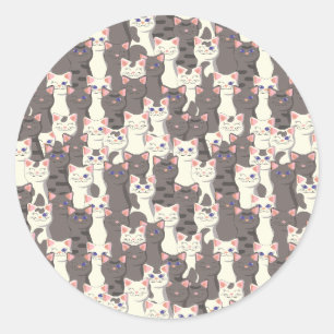Witte en grijze kattenpatroon ronde sticker