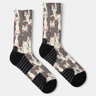 Witte en grijze kattenpatroon sokken