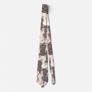 Witte en grijze kattenpatroon stropdas